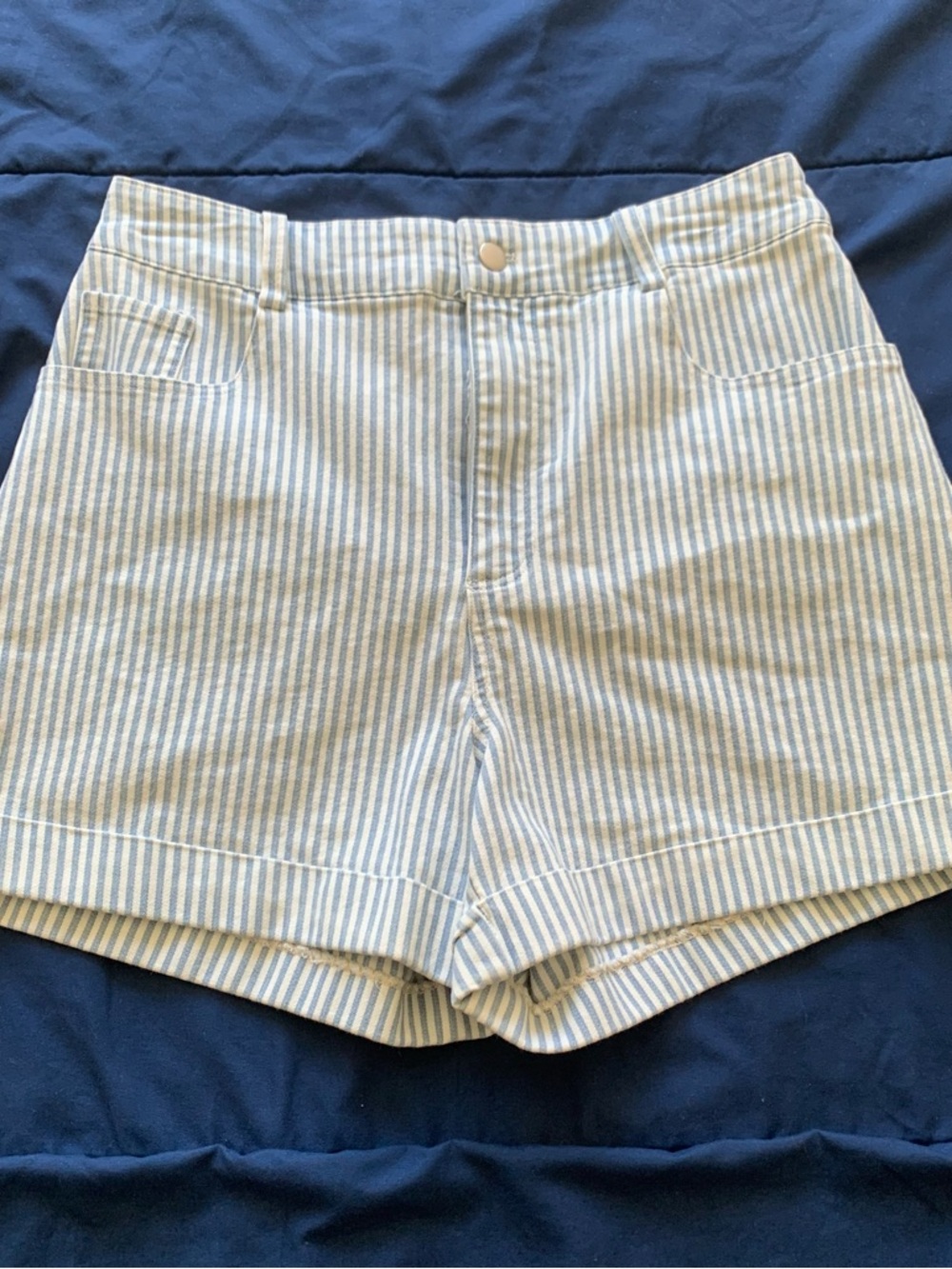 Harper High-Waist Blue & White Pinstripe Shorts
